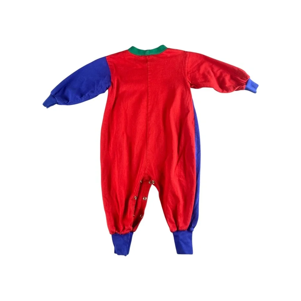 VTG Baby B'gosh 18 Months Red Blue Colorblock Sleepers‎ Romper Jumpsuit